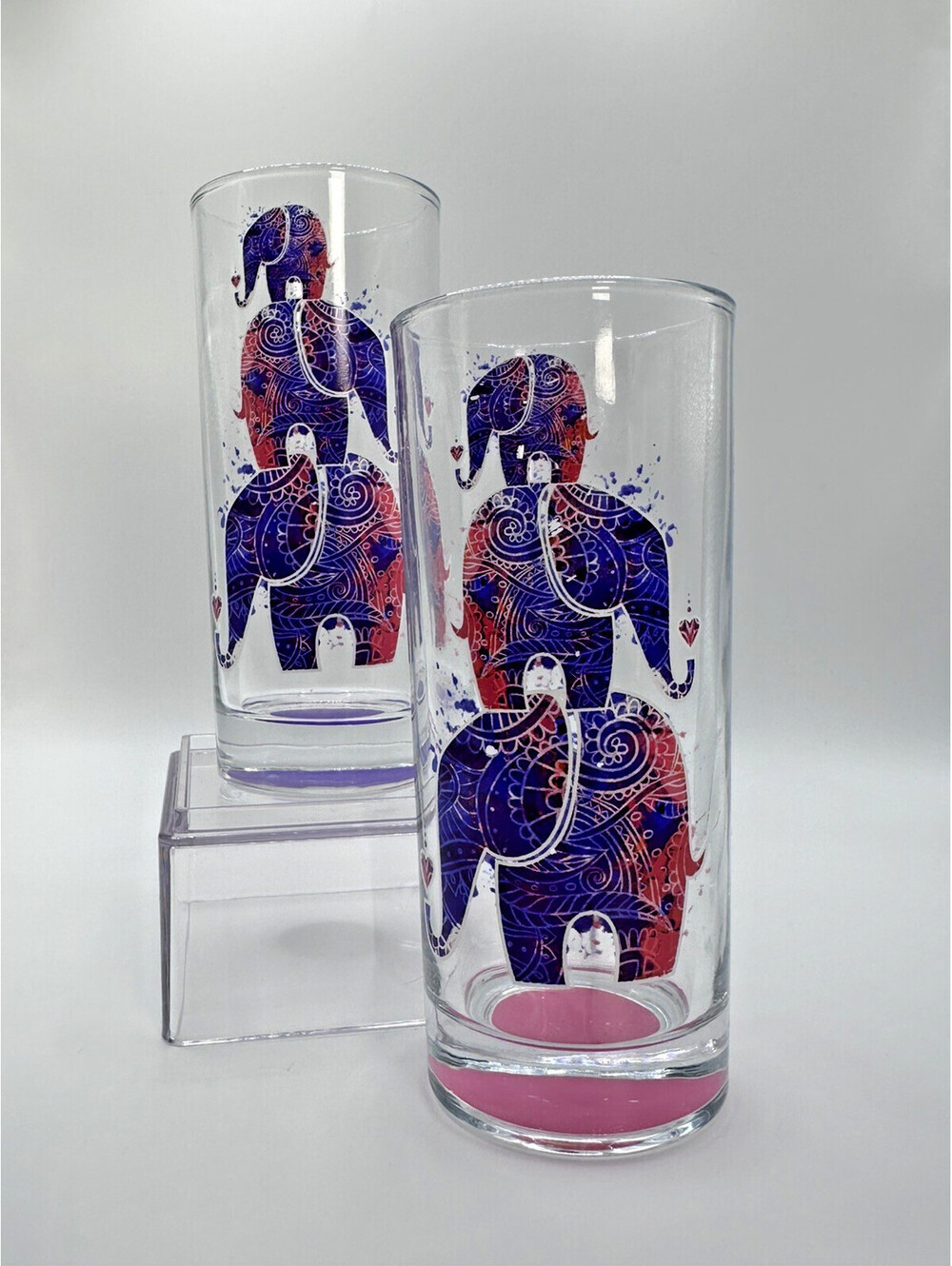 2 Elephant Family Tumblers TMD Holdings Purple Pink Glasses